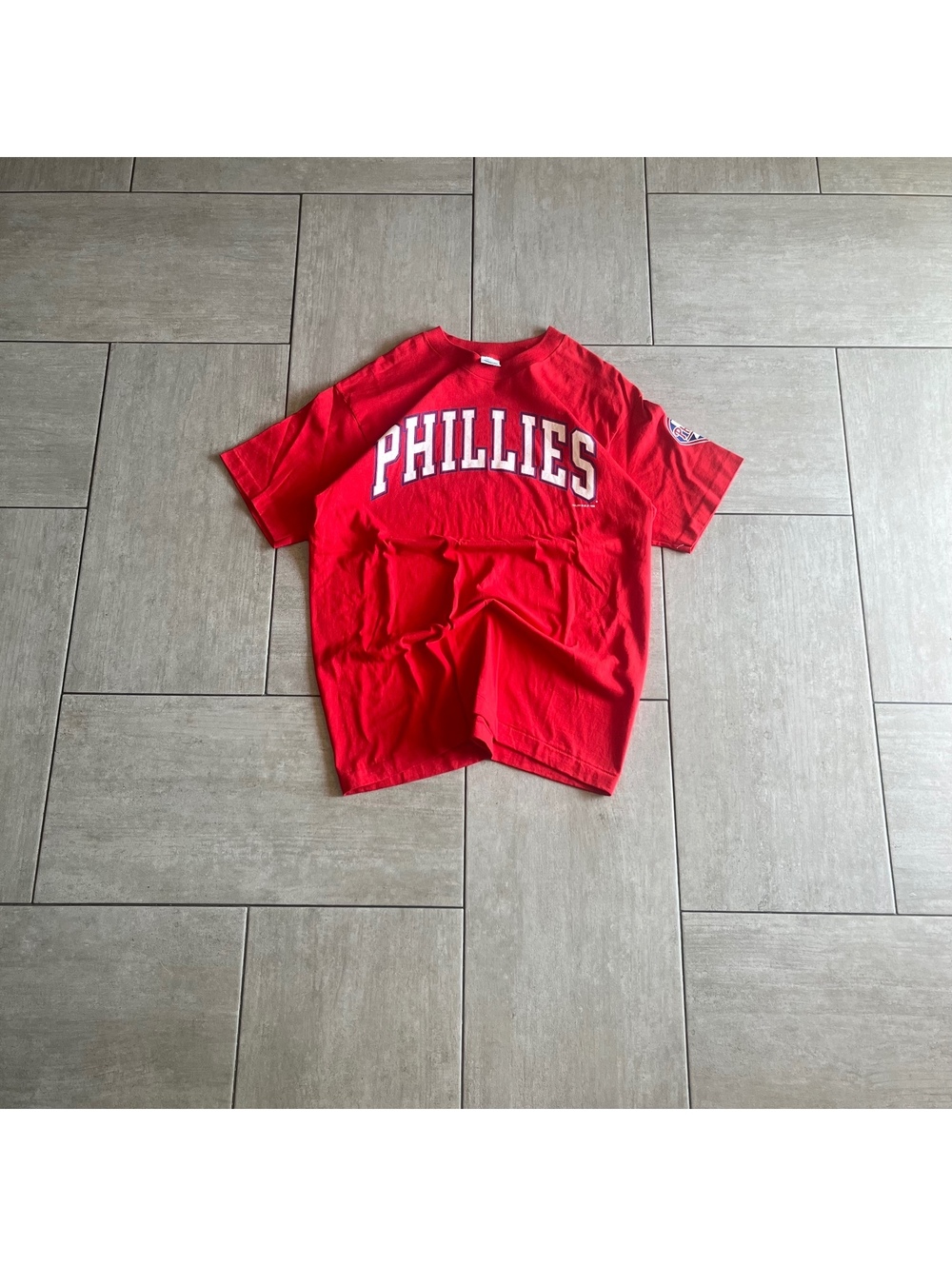 Vintage 90s Salem Sportswear Phillies Red Cotton T-Shirt Size Large
